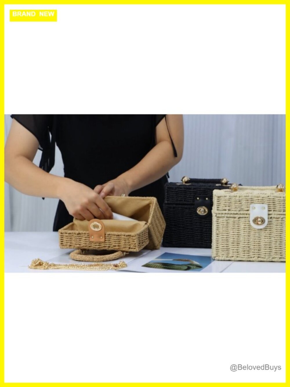 Woven Paper Straw Tote Bag Summer Beach Rattan Crossbody Shoulder - Picture 7 of 7